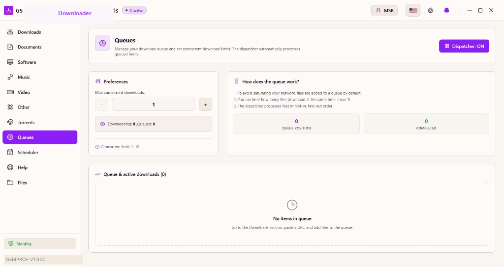 GSMPROF Downloader — Queues