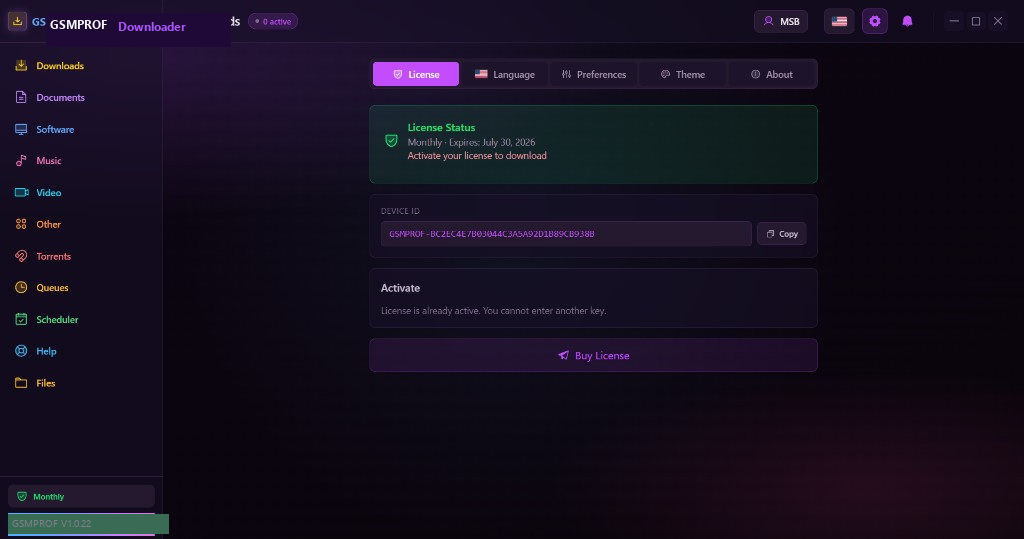 GSMPROF Downloader — License